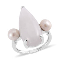 Natural Jade, Freshwter Pearl Ring in Platinum Over Sterling Silver (Size 10.0) 13.75 ctw