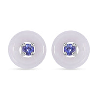 Natural Jade and Tanzanite Stud Earrings in Rhodium Over Sterling Silver 5.90 ctw