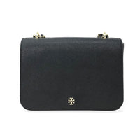 Tory Burch Black Saffiano Leather Emerson Adjustable Shoulder Bag (8.9"x3"x5.9")