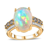 Premium Ethiopian Welo Opal, Multi Gemstone Ring in Vermeil YG Over Sterling Silver (Size 6.0) 4.40 ctw