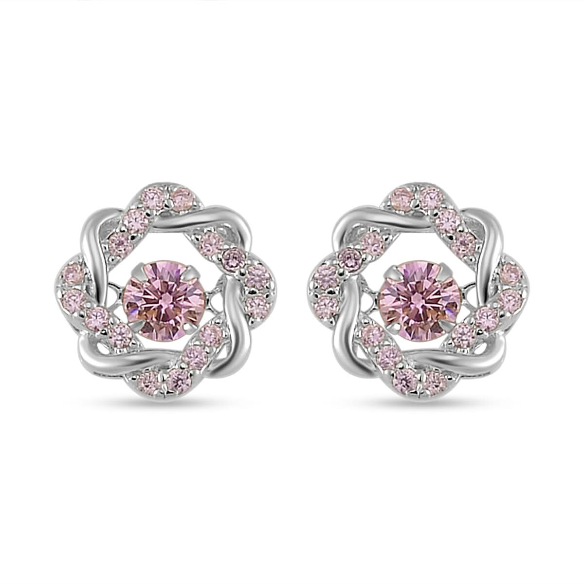 Simulated Pink Diamond Stud Earrings in Platinum Over Sterling Silver 2.10 ctw