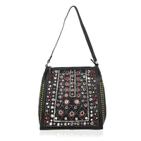 Vivid by Sukriti Navy Genuine Leather Embellished Hobo Shoulder Bag (13.75"x6.75"x14.5")