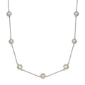 White Pearl Station Necklace 18 Inches in Rhodium Over Sterling Silver - Sticky add to cart bar