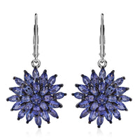 Dahlia Floral Lever Back Earrings in Platinum Over Sterling Silver