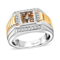 Imperial Topaz, White Zircon Ring in Vermeil YG and Platinum Over Sterling Silver (Size 10.0) 1.40 ctw