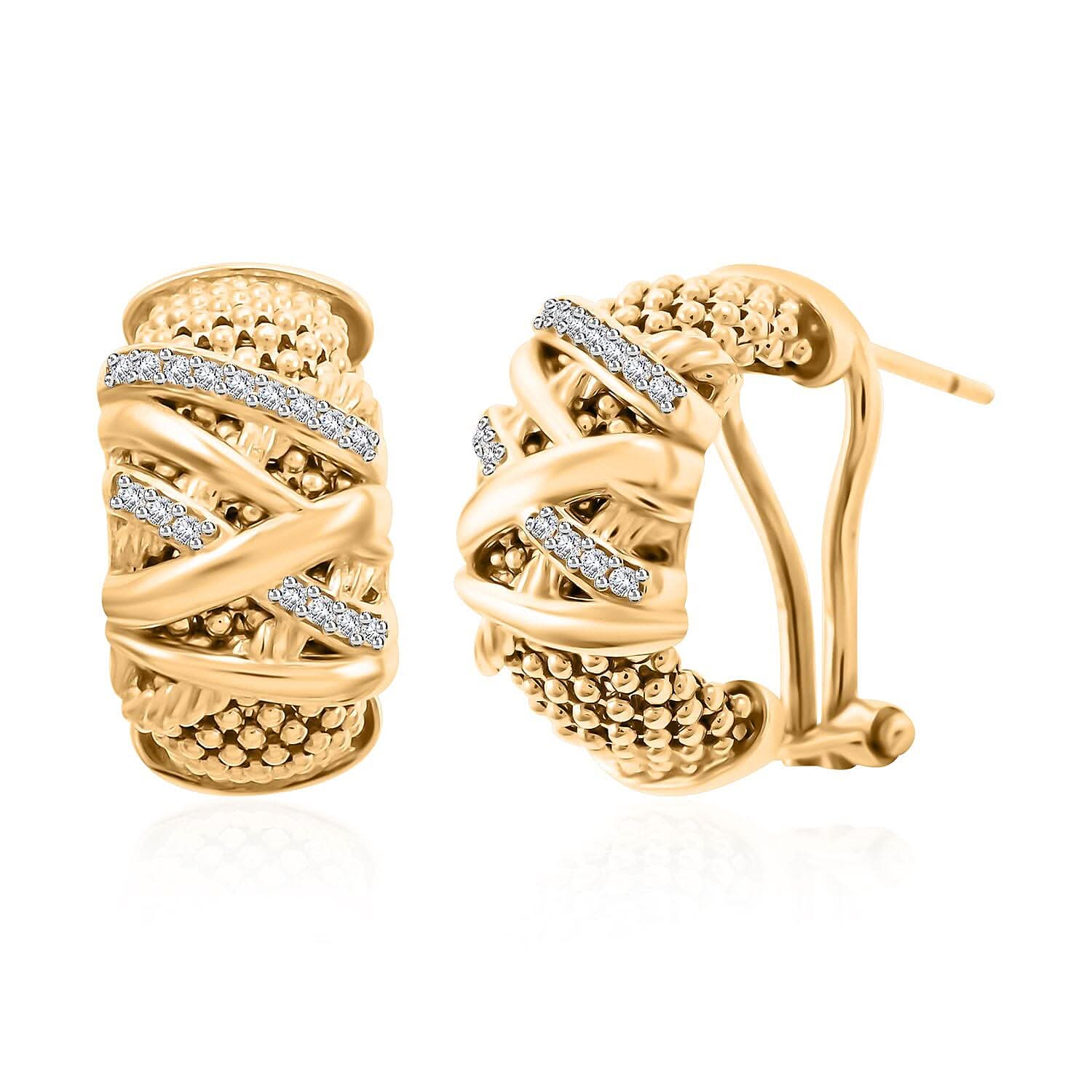 Italian Simulated Diamond Omega Clip Earrings in 14K YG Over Sterling Silver 0.75 ctw