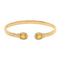 Italian Citrine, Simulated Diamond Bangle Bracelet in 14K YG Over Sterling Silver (6.50 In) 2.40 ctw