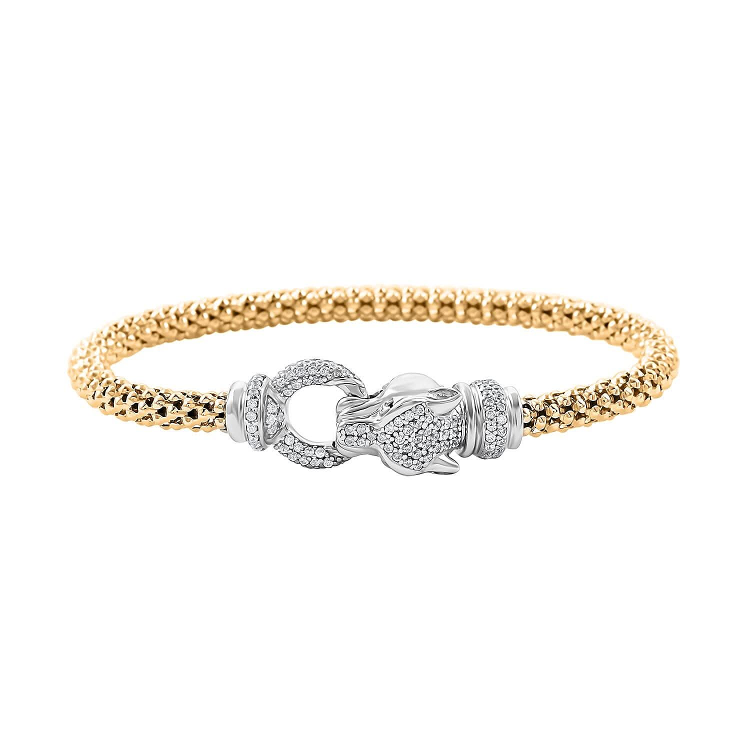 Italian Simulated Diamond Bangle Bracelet in 14K YG Over and Sterling Silver (6.50 In) 2.25 ctw