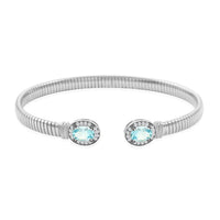 Italian Blue Topaz and Simulated Diamond Bangle Bracelet in Sterling Silver (6.50 In) 2.40 ctw