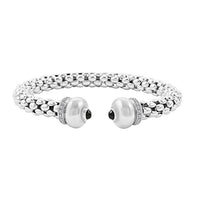 Italian Black Onyx, Simulated Diamond Bangle Bracelet in Sterling Silver (6.50 In) 1.50 ctw