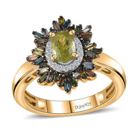 Premium Sava Sphene and Multi Diamond Ring in Vermeil Yellow Gold Over Sterling Silver (Size 10.0) 0.90 ctw
