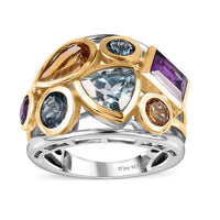 Sky Blue Topaz, Multi Gemstone Ring in Vermeil YG and Platinum Over Sterling Silver (Size 10.0) 4.65 ctw