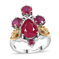 African Ruby (FF) Ring in Vermeil YG and Platinum Over Sterling Silver 6.10 ctw