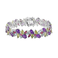 African Amethyst, Multi Gemstone Bracelet in Platinum Over Sterling Silver (7.25 In) 32.80 ctw