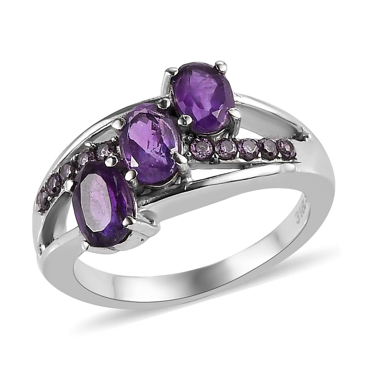 African Amethyst, Simulated Purple Diamond Ring in Stainless Steel (Size 10.0) 1.50 ctw