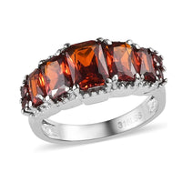 Simulated Red Diamond Stair Step Ring in Stainless Steel (Size 10.0) 4.10 ctw