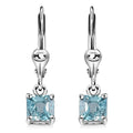 Asscher Cut Cambodian Blue Zircon Lever Back Earrings in Platinum Over Sterling Silver 2.00 ctw - Sticky add to cart bar