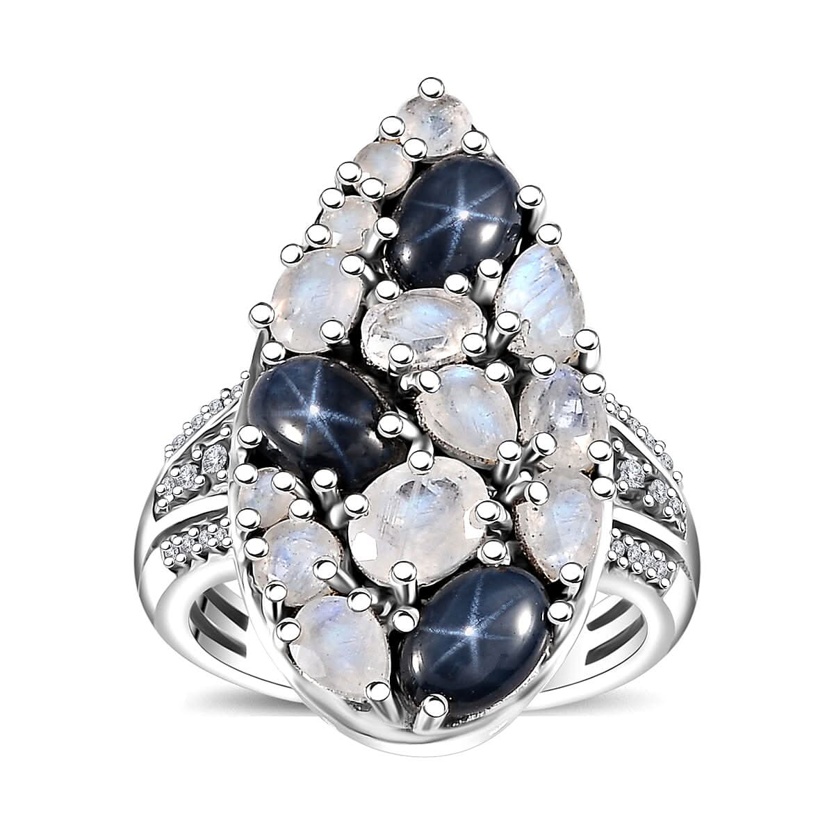 Blue Star Sapphire (DF), Multi Gemstone Ring in Platinum Over Sterling Silver (Size 7.0) 3.90 ctw (1)