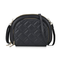 Black Faux Leather Quilted Crossbody Bag (8.3"x1.8"x5.9") with Detachable Shoulder Strap (63")