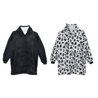 Doorbuster Set of 2 Solid Black and Leopard Pattern Hoodie Blanket with Vacuum Packaging - One Size Fit Most