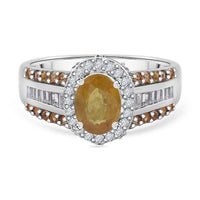Yellow Sapphire, White Zircon Halo Ring in Platinum Over Sterling Silver (Size 10.0) 3.20 ctw