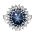 Blue Star Sapphire (DF) and Multi Gemstone Double Halo Ring in Platinum Over Sterling Silver (Size 8.0) 5.50 ctw - Sticky add to cart bar