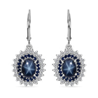 Premium Blue Star Sapphire (DF) and Multi Gemstone Floral Lever Back Earrings in Platinum Over Sterling Silver 5.25 ctw
