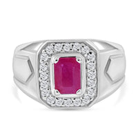 Mozambique Ruby, Moissanite Men's Ring in Platinum Over Sterling Silver (Size 10.0) 1.50 ctw