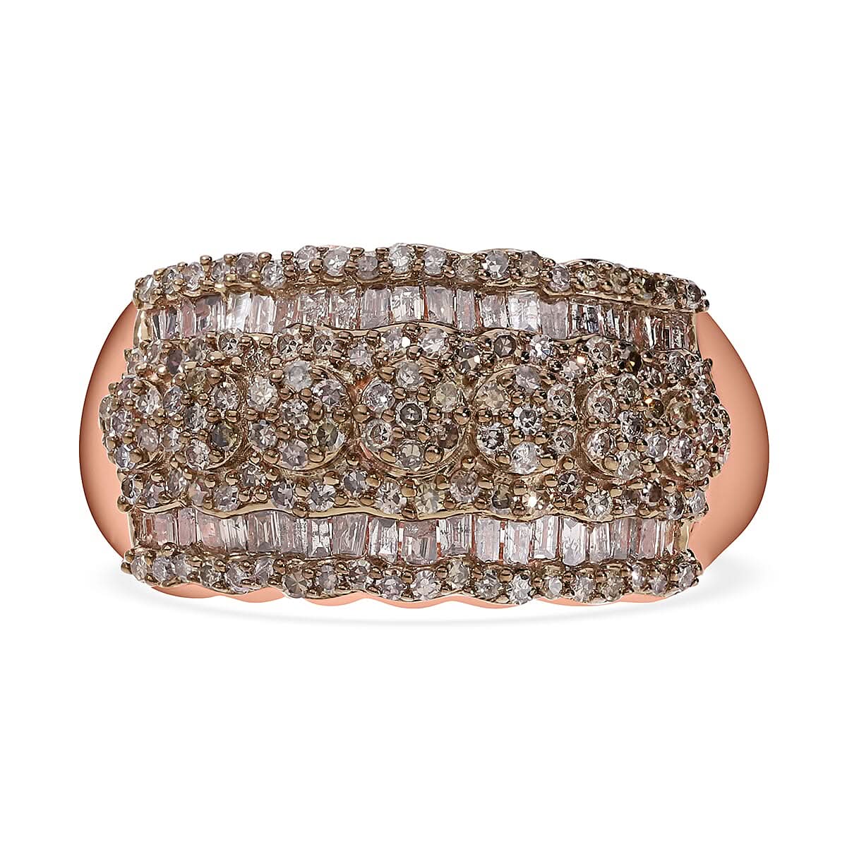 Natural Champagne Diamond Ring in Vermeil Rose Gold Over Sterling Silver (Size 10.0) 1.00 ctw