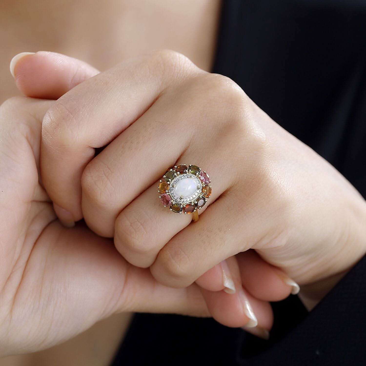 Premium Ethiopian Welo Opal, Multi Gemstone Ring in Vermeil YG Over Sterling Silver (Size 10.0) 2.80 ctw (4)