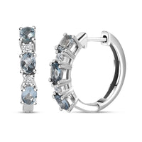 Santa Maria Aquamarine and Moissanite Hoop Earrings in Platinum Over Sterling Silver 1.10 ctw