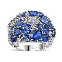 Kashmir Kyanite and White Zircon Shooting Star Ring in Platinum Over Sterling Silver 5.60 ctw