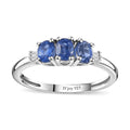 Kashmir Kyanite and Diamond Accent Trilogy Ring in Platinum Over Sterling Silver (Size 10.0) 0.80 ctw - Sticky add to cart bar