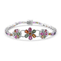 Multi-Tourmaline, White Zircon Floral Bracelet in Platinum Over Sterling Silver (6.50 In) 10.75 ctw - Sticky add to cart bar