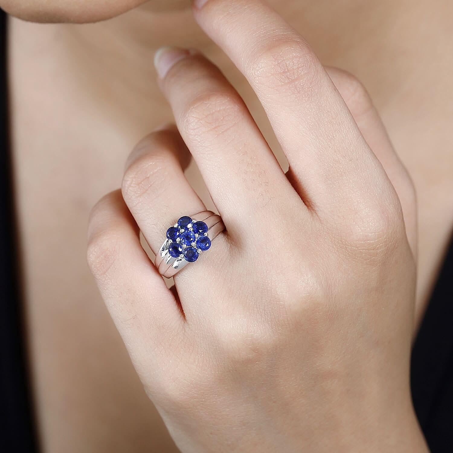 Kashmir Kyanite Floral Ring in Platinum Over Sterling Silver 1.65 ctw (3)