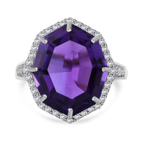 African Amethyst and White Zircon Halo Ring in Platinum Over Sterling Silver (Size 10.0) 10.90 ctw