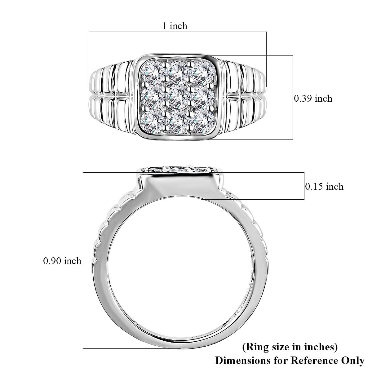 Moissanite Men's Ring in Platinum Over Sterling Silver (Size 10.0) 1.00 ctw (6)