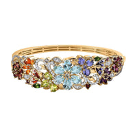 Pre Memorial Day TLV Multi Gemstone Floral Bangle Bracelet in Vermeil YG Over Sterling Silver (6.50 In) (Del. in 8-10 Days) 11.65 ctw