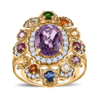 Multi Gemstone Cluster Ring in Vermeil YG Over Sterling Silver (Size 6.0) 4.10 ctw