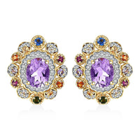 Rose De France Amethyst and Multi Gemstone 5.20 ctw Earrings in Vermeil Yellow Gold Over Sterling Silver