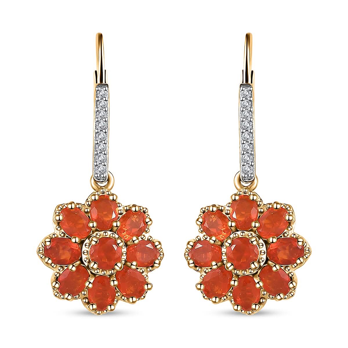 TLV Crimson Fire Opal, White Zircon Earrings in Vermeil YG Over Sterling Silver 2.60 ctw