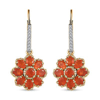 TLV Crimson Fire Opal, White Zircon Earrings in Vermeil YG Over Sterling Silver 2.60 ctw