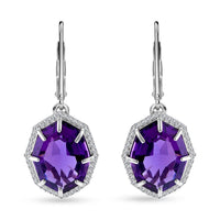 African Amethyst and White Zircon Lever Back Earrings in Platinum Over Sterling Silver 7.90 ctw