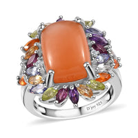 Peach Moonstone and Multi Gemstone Cocktail Ring in Platinum Over Sterling Silver (Size 6.0) 9.85 ctw