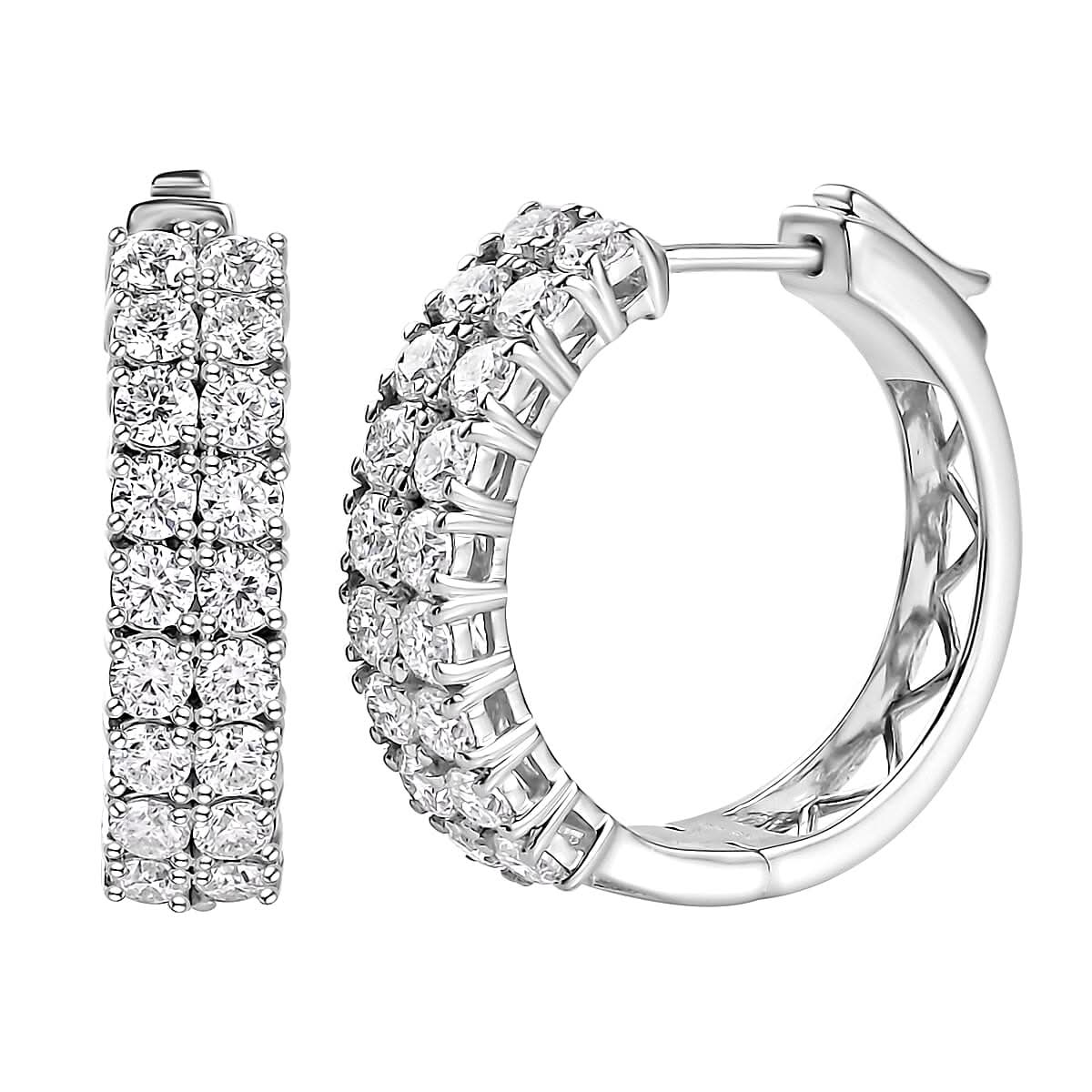 Moissanite 3.10 ctw Hoop Earrings in Platinum Over Sterling Silver