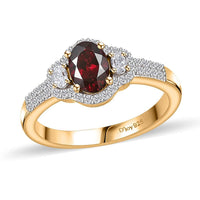 TLV Premium Anthill Garnet, Moissanite Ring in Vermeil YG Over Sterling Silver (Size 10.0) 1.35 ctw