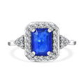 Doorbuster Tanzanian Blue Spinel (DF) and White Zircon Halo Ring in Platinum Over Sterling Silver (Size 10.0) 2.40 ctw - Sticky add to cart bar