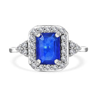 Doorbuster Tanzanian Blue Spinel (DF) and White Zircon Halo Ring in Platinum Over Sterling Silver (Size 10.0) 2.40 ctw