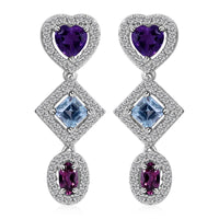 Multi Gemstone Earrings in Platinum Over Sterling Silver 3.35 ctw