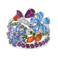 Doorbuster Multi Gemstone Floral Ring in Platinum Over Sterling Silver (Size 10.0) 3.90 ctw - Sticky add to cart bar